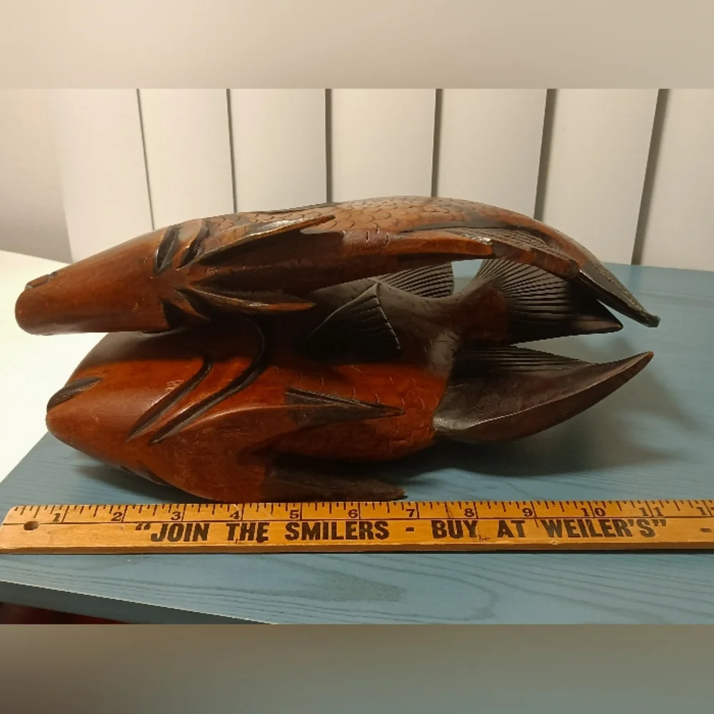 Two Beautifuly Handcrafted Solid Wood Fish Decor